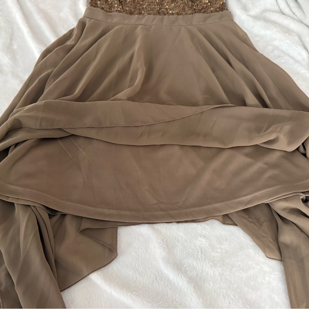 Venus Gold Sequins Chiffon Asymmetrical High Low Hem Lined Dress 2 - Picture 4 of 8